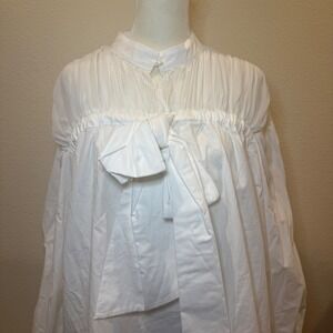 Prarie Whimsi Oversized Bow Poplin Statement Top Womens Large White Puff Sleeve